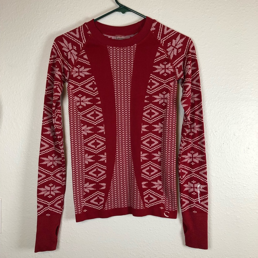 Climawear red white seamless long sleeve top small